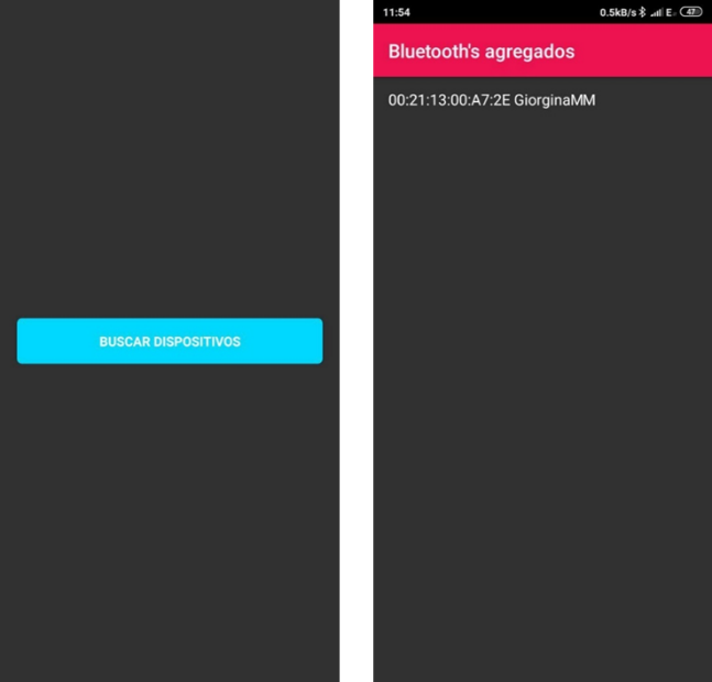 Figura 7. Activity’s de buscar y seleccionar bluetooth’s en el MM