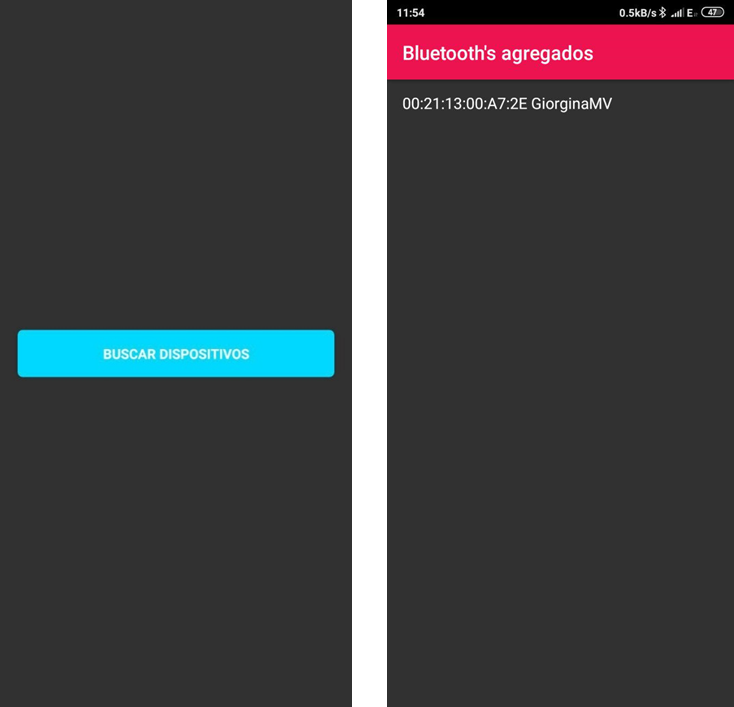 Figura 19. Activity’s de buscar y seleccionar bluetooth’s en el MV