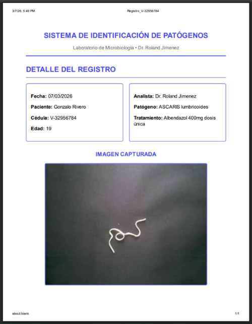 Figura 8. Reporte clínico generado en PDF