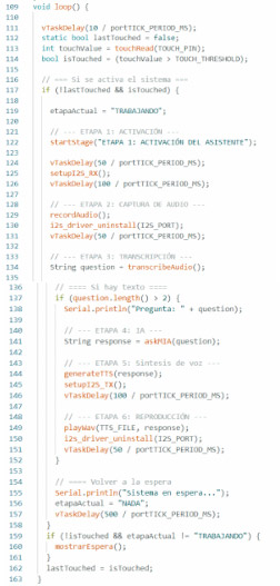 Figura 6. Captura de pantalla del loop con todas las etapas del programa 